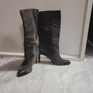 Ann Taylor Black and Gray Heeled Boots